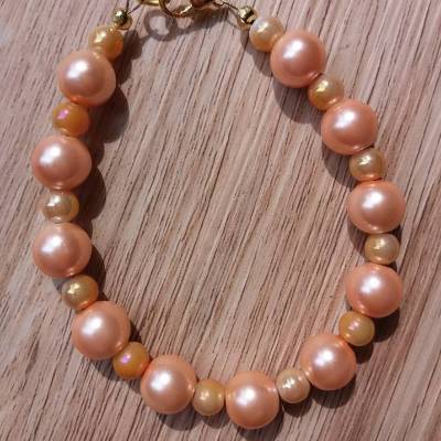 Armband, champagner- & orangegoldfarben, elegant, Perlenarmband, Perlenschmuck