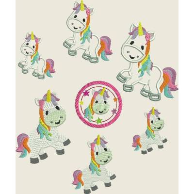 Stickdatei Einhorn Unicorn  Füllstich und Applikation 3 Maschinestickerei 4x4" und 5x7" Set 96