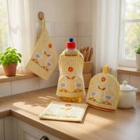 Stickdatei Küche 1* In the Hoop Set – MugRug Gans, Eierwärmer, Spülschürze, Topflappen für Stickmaschine