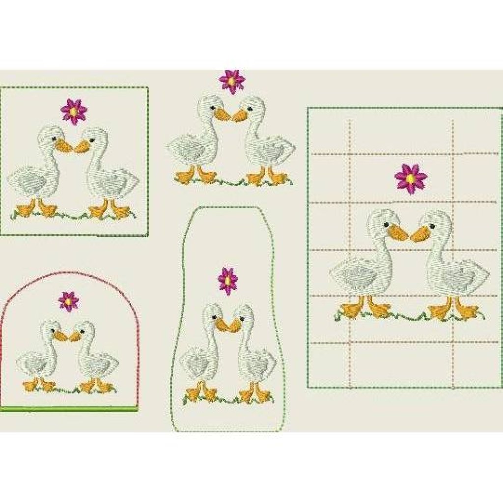 Stickdatei Küche 1* In the Hoop Set – MugRug Gans, Eierwärmer, Spülschürze, Topflappen für Stickmaschine Bild 3