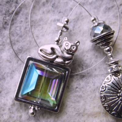 silbernes Lesezeichen Kristall Katze