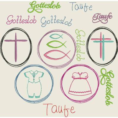 Stickdatei Gotteslob, Kirche, Kommunion, Taufe Set 502 Maschinenstickerei
