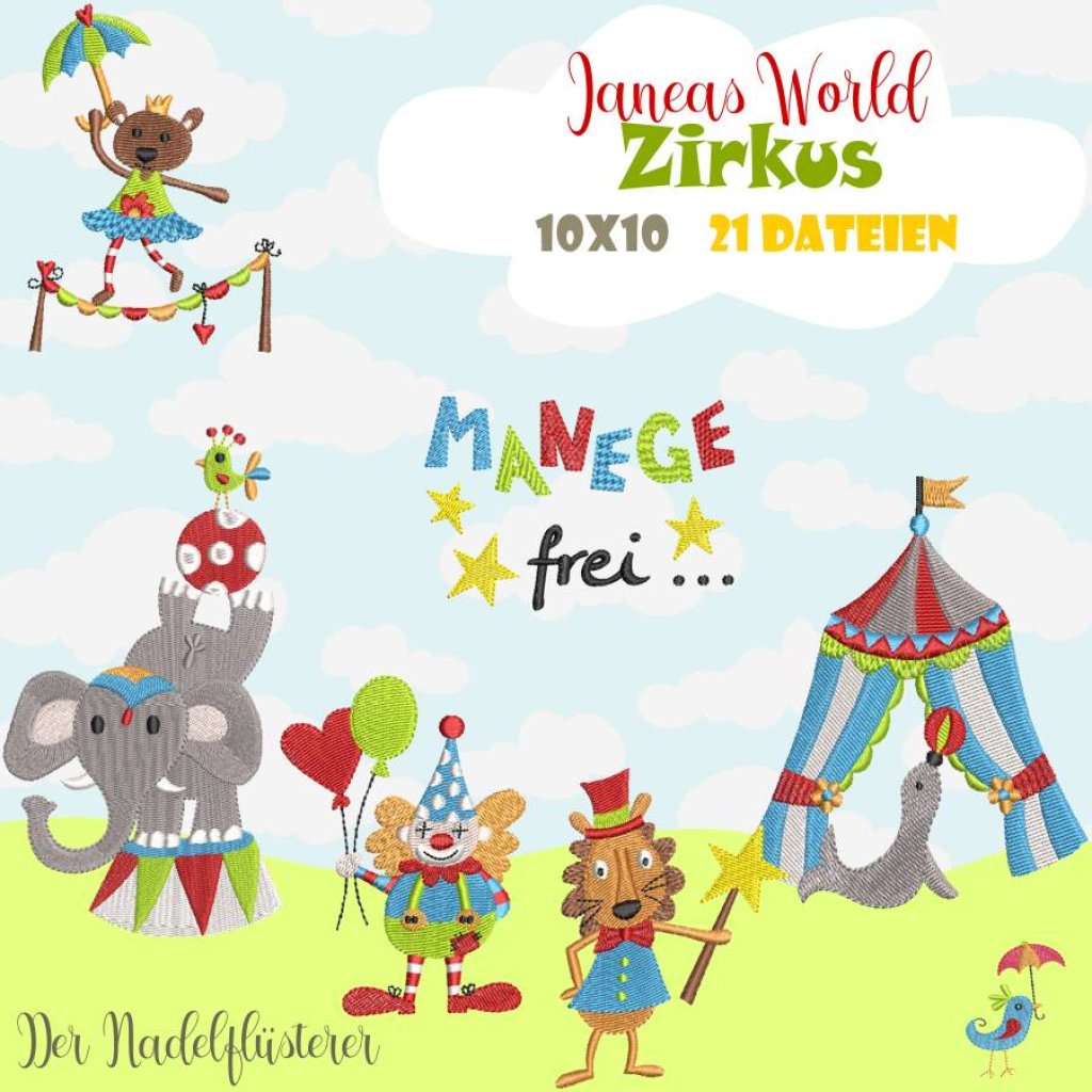 Digitale Stickserie Janeas World Zirkus 10x10 cm (4x4") Stickrahmen Bild 1