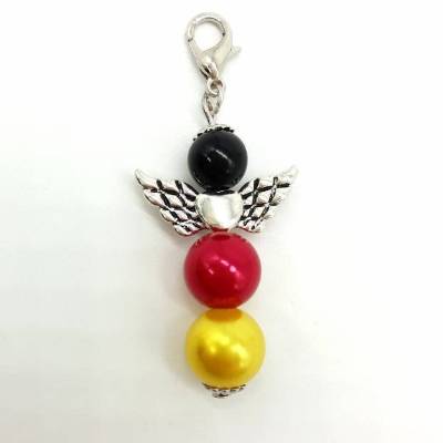 Schutzengel, schwarz rot gelb, Anhänger, Schlüsselanhänger, Taschenbaumler, Taschenanhänger
