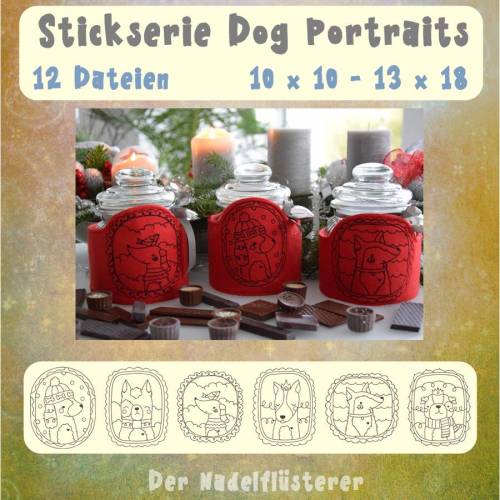 Digitale Stickserie Dog Portraits 10x10 - 13x18 cm (4x4 - 5x7") Stickrahmen