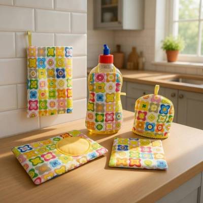 Stickdatei Küche Set – Spülschürze, Topflappen, Eierwärmer, Mug Rug ITH – Sofort Download