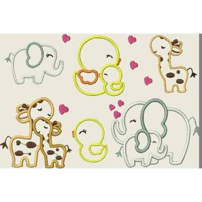 Stickdatei Tiere in Love Mama und Baby 10x10mm / 4x4"  Maschinenstickerei Set 228