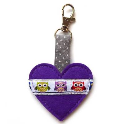 Herz-Anhänger Schlüsselanhänger Taschenanhänger "Eulen" aus Filz und Webband