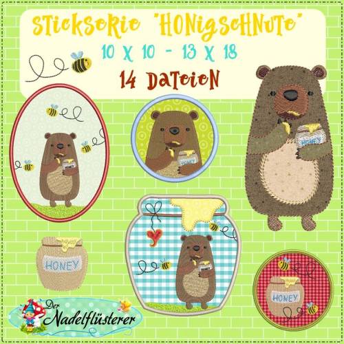 Digitale Stickserie Honigschnute 10x10 - 13x18 cm (4x4 - 5x7") Stickrahmen