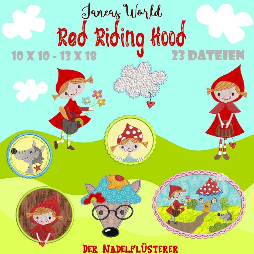 Digitale Stickserie Janeas World Red Riding Hood 10x10 - 13x18 cm (4x4 - 5x7") Stickrahmen Bild 1