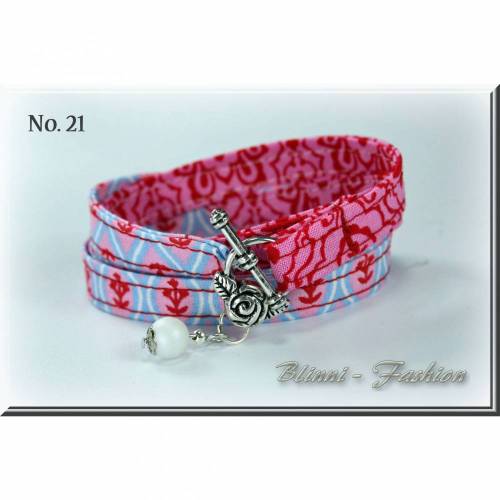 Wickelarmband aus Stoff mit Perlenanhänger, Schmuck, Armband, Textilschmuck by Blinni-Fashion