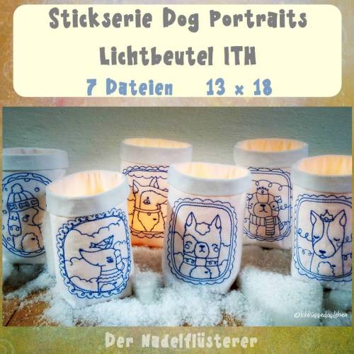 Digitale Stickserie Dog Portraits  Lichtbeutel ITH 13x18 cm (5x7") Stickrahmen