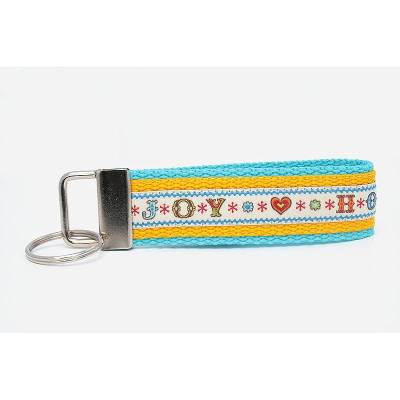Schlüsselband »Wishes-love-joy-hope ...«, kurze Ausführung aus doppelten Gurtband aus der Halsbandmanufaktur von dogs & paw