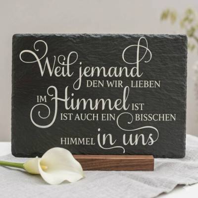 Schieferplatte mit Spruch „Himmel“ – Erinnerungsplatte aus Naturstein, 20 x 30 cm