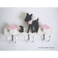 Kindergarderobe Holz Hase Reh rosa