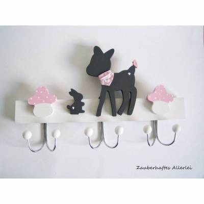 Kindergarderobe Holz Hase Reh rosa