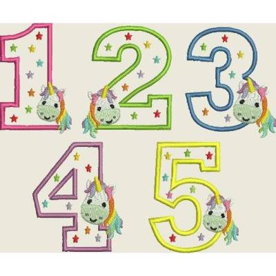 Stickdatei Einhorn Zahl / Geburtstag Applikation Unicorn Number Maschinenstickerei Stickmuster Set 432