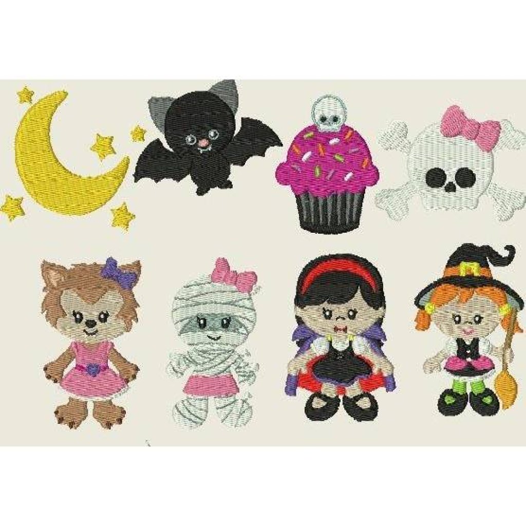 Stickdatei Halloween Hexe, Vampir, Totenkopf Set 3 Maschinenstickerei  Werwolf Muffin Bild 1