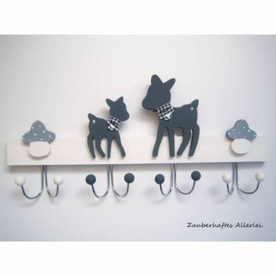 Kindergarderobe Holzgarderobe Reh dunkelgrau
