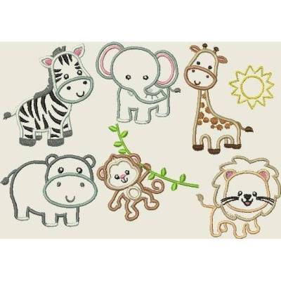 Stickdatei Zoofreunde  10x10 4x4" Applikation Zoo Affe Löwe Giraffe Zebra Hippo Maschinenstickerei 197