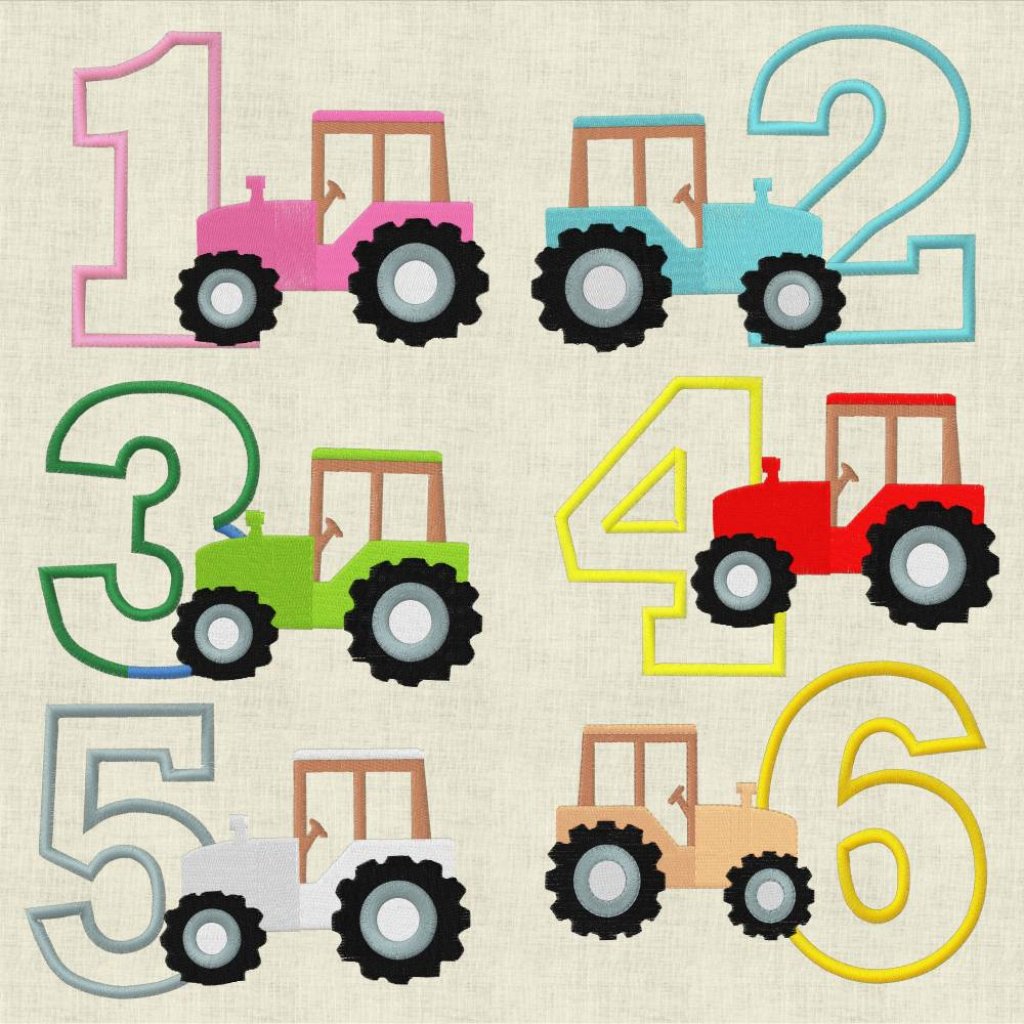 Stickdatei Zahl  Geburtstag Applikation Traktor Farm Maschinenstickerei Set 439 Bild 1