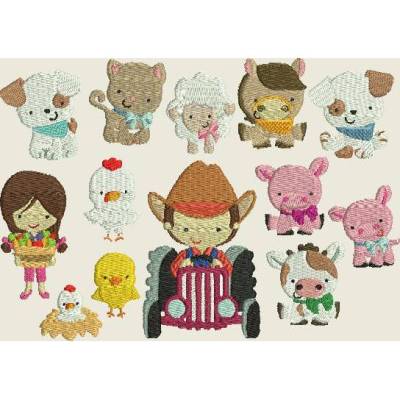 Stickdatei  * Bauernhof Set 4 *  Traktor Bauer Kuh Schwein Hund Katze Set 271
