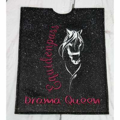 Hülle für Pferdepass schwarz dunkelpink Glitzer personalisierbar