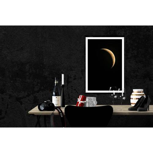 Wandbild Poster "Sichelmond" // Geschenke für Ihn // Geschenke für Weihnachten // Mond Mondsichel Schwarz Gold Fotografie // 45 x 30 cm
