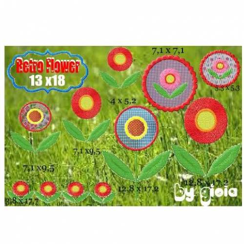 Stickdatei Retro Flower13 x18