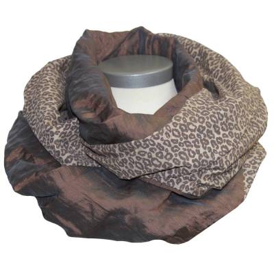 Sommer Damen Loopschal Metallic Crash Batist Leopardenmuster Braun Beige | la miscela