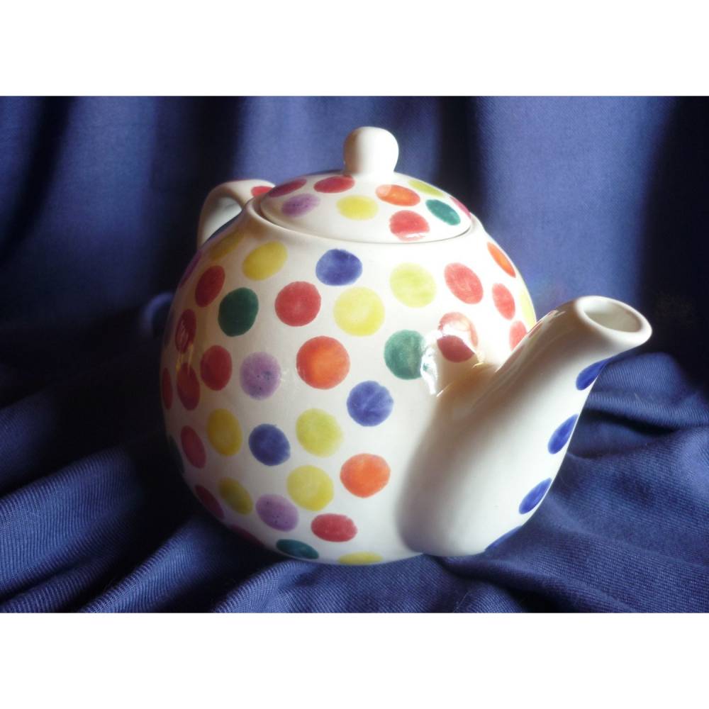 Teekanne kleine bunte Punkte mit passendem Stövchen,Teeset,Kaffepause,Frühstück