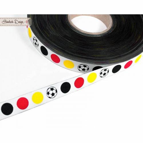 1m (2EUR/m) Webband Fußballpunkte schwarz/rot/gold auf weiß