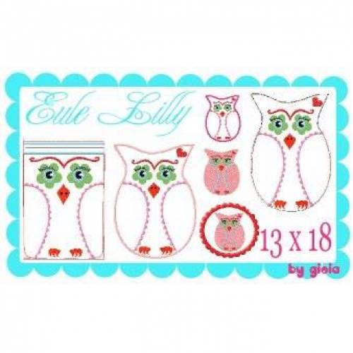 ITH Stickdatei Eule Lilly 13x18