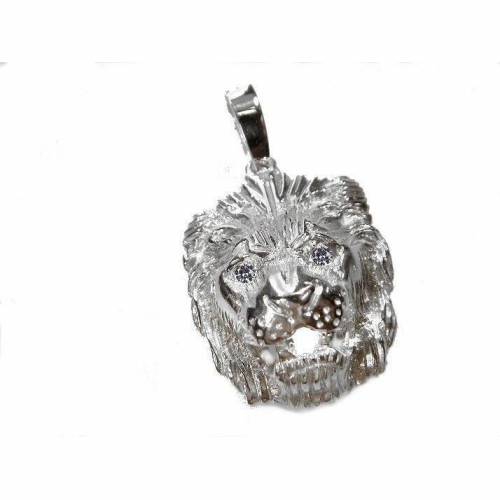Löwenkopf Anhänger Silber 925 mit Zirkonia Augen Massiv Löwe Herrenschmuck ca. 17g
