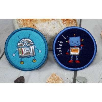 Button Klettbutton Set für Schulranzen Kletti Roboter blau personalisierbar
