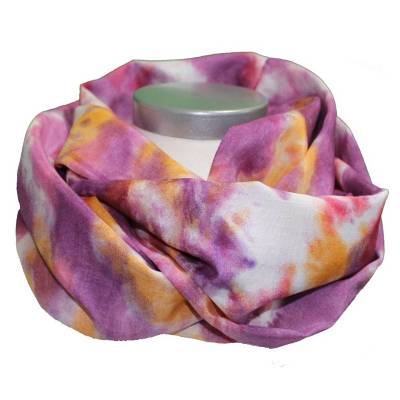 Seidenschal Loop Batik Pink Weiß Orange – Eleganter Damen Sommer Loopschal aus 100% Seide von la miscela
