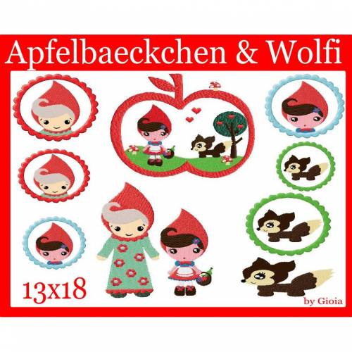 ♥ Stickdatei Apfelbaeckchen & Wolfi für 13x18♥