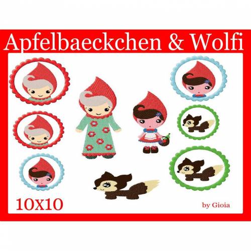 ♥ Stickdatei Apfelbaeckchen & Wolfi für 10 x 10♥