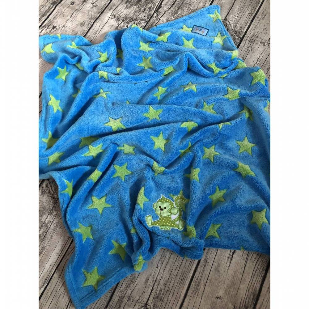 Babydecke Kuscheldecke *Kleiner grüner Affe* Sterne türkis-grün