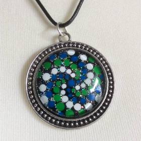 Anhänger handbemalt Acryl grün blau Cabochon