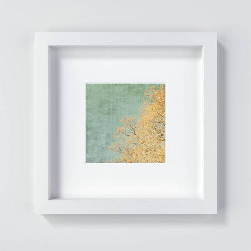 Kunstdruck im Vintage-Look, gelber Baum im Frühling vor grünem Hintergrund, Größen 13 x 13 cm + 20 x 20 cm