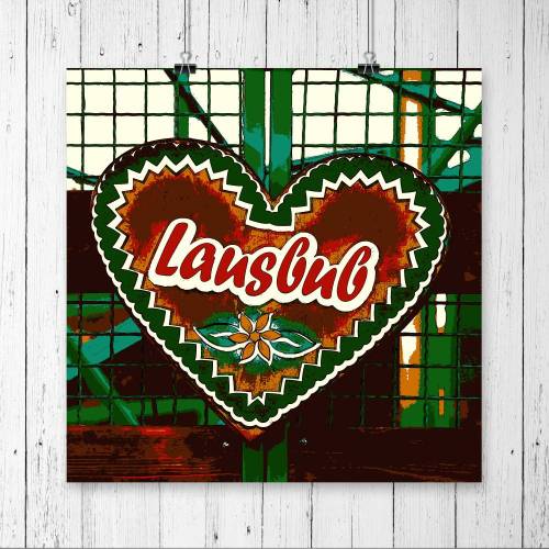 LAUSBUB Herz Grün Oktoberfest Lebkuchenherz Fotografie Pop Art Print Kunstdruck Geschenk für ihn // 13 x 13 cm // 20 x 20 cm // 30 x 30 cm