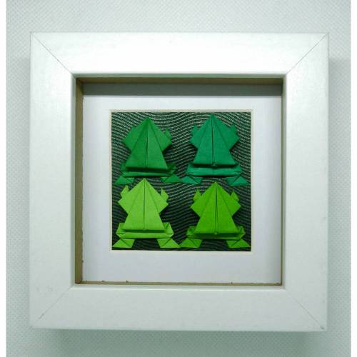 Vier Frösche  // Minibild 10 x 10 cm zum Aufstellen oder Hängen