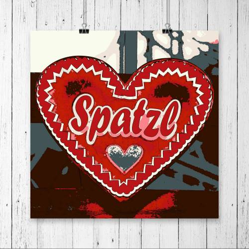 Herz Rot Spatzl // Liebe Valentinstag Freundin Frau Oktoberfest Dekoration Geschenk für Sie // Pop Art Print Kunstdruck // 13 x 13 cm // 20 x 20 cm // 30 x 30 cm