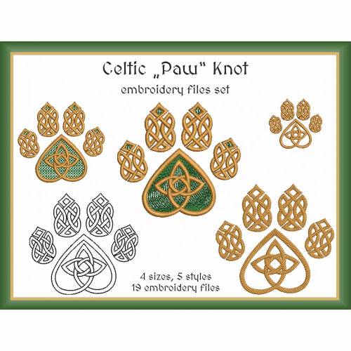 Keltischer Knoten „Pfote“ Stickdateien Set 5x5cm – 13x13cm