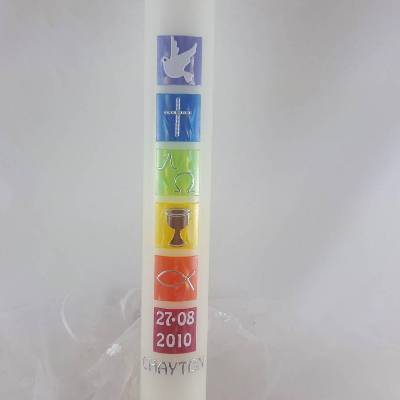 Kommunionkerze, bunt, Regenbogen