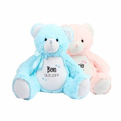  Teddybär mit Namen und Geburtsdatum in rosa blau / Baby Geschenk zur Geburt / Geschenk Geburt personalisiert Aktiv 