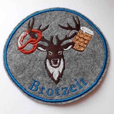 Patches Aufnäher Bügelbild Hirsch Brotzeit GESTICKT Bayern.