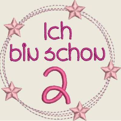 Stickdatei Doodle Rahmen  " Ich bin schon 2 " , in 3 Grössen  Maschinenstickerei, Geburtstag,