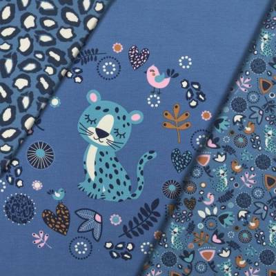 Baumwolljersey Panel Sleeping Panther – 150 x 87 cm, blau, Digitaldruck, Kinderstoff